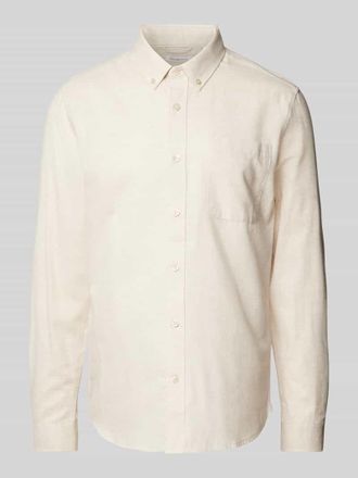 Knowledge Cotton Apparel Custom Fit Freizeithemd mit Button-Down-Kragen in Hellgrau, Gr&ouml;&szlig;e XL