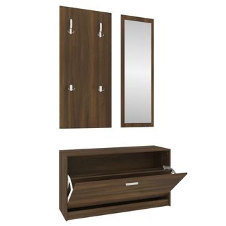 vidaXL Vidaxl - Set De Mueble Zapatero 3 En 1 Madera Contrachapada Marr&oacute;n Roble