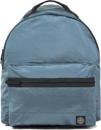 Stone Island Rugzak met logo patch - Heren - Rugzakken - Blauw - ONE Size - Nylon - Tassen