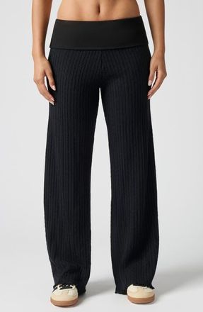 Florence By Mills Mini Cable Stitch Foldover Sweater Pants in Black at Nordstrom, Size Xx-Small