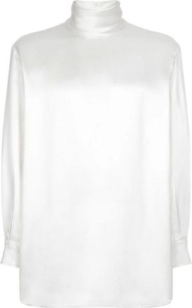 Dolce & Gabbana Long Sleeve Tops, male, White, Size: L Oversized Silk Turtleneck Sweater