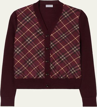 Burberry Check-Front Wool Silk Cardigan