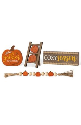 Glitzhome Set of 4 Fall Wooden Word Signs Tiered Tray Table Decor in Orange at Nordstrom, Size Small