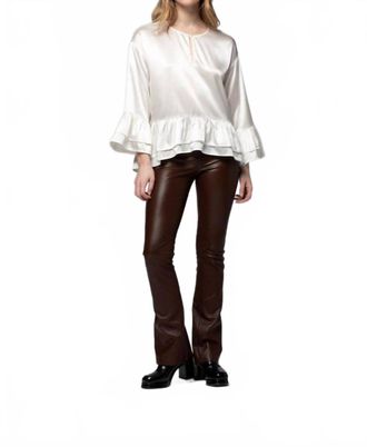 Max & Moi Beyina Lambskin Leather Flare Pant In Chocolate