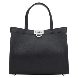 Estro & Luminara Tote Bags, female, Black, Size: ONE SIZE Leather Tote Bag with Silver Hardware