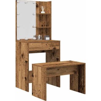 vidaXL Juego De Tocador Con Led Madera Contrachapada Madera Vieja Vidaxl