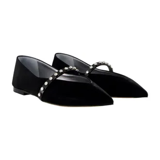 Alexander McQueen Pearl-Studded Velvet Flat - Black