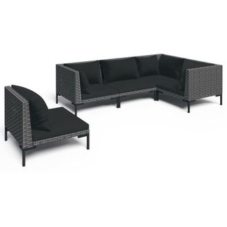 vidaXL 5 Pcs Conj. Garden Lounge Con Cojines De Mimbre Gris Oscuro