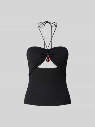 Nanushka Neckholder-Top mit Zierstein in Black, Gr&ouml;&szlig;e L