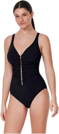Gottex Tutti Frutti D-Cup V-Neck Gold Beaded One Piece in Black at Nordstrom, Size 12