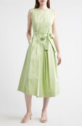 Anne Klein Sleeveless Stretch Cotton Midi Dress in Cool Sage at Nordstrom, Size 10