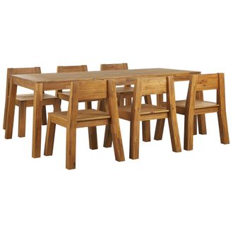Beliani Juego De Comedor De Jard&iacute;n 7 Piezas Mesa Rectangular De Madera De Acacia Laminada Clara 6 Sillas Interior Exterior Estilo R&uacute;stico Livorno