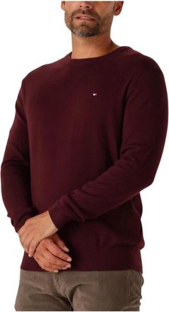 Tommy Hilfiger Bordeaux Gebreide Crew Neck Trui - Heren - Ronde hals truien - Rood - S - Katoen - Truien & Vesten