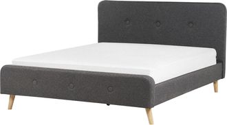 Beliani Cama Tapizada En Tela Gris 160 X 200 Cm Con Somier Listones Dise&ntilde;o Moderno Rennes Ii