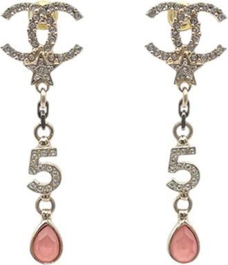 Chanel Orecchini CC placcati oro con strass e chiusura a pressione 2022