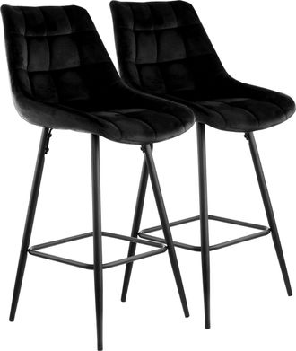 Elama 2 Piece Velvet Tufted Bar Chair in Black with Metal Legs