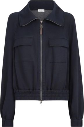 Brunello Cucinelli Interlock Cardigan met Monili - Dames - Vesten - Blauw - M - Katoen - Truien & Vesten