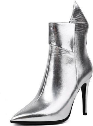 Generic Womens Elegant Pointed Toe Ankle Boots with 8cm Stiletto Heel, Back Zipper for Formal & Evening Wear,Silver,10.5 UK