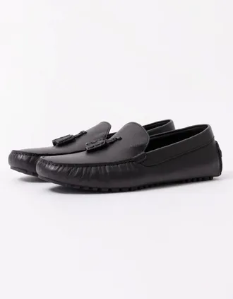 HUGO BOSS Mens BOSS Orange Mens Calf Leather Driving Moccasins - Black 001 - Size: 8