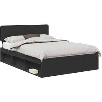 vidaXL Bed Frame with Headboard Black 160 x 200 cm Solid Pine Wood vidaXL
