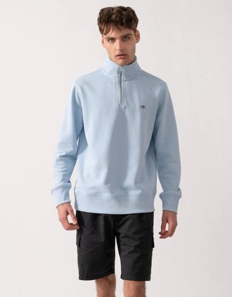 GANT Mens GANT Mens Regular Fit Shield Logo Half Zip Sweatshirt - 457 Fresh Blue - Size: 38