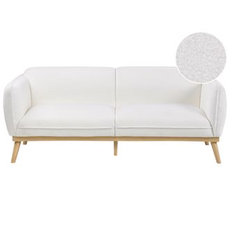 Beliani Sof&aacute; 3 Plazas De Boucl&eacute; Estilo Escandinavo Con Patas C&oacute;nicas De Madera Tapizado Blanco Ljung
