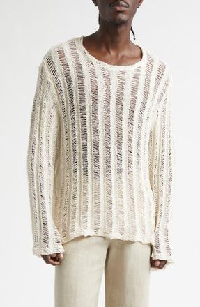 S&eacute;fr Aestas Cotton Blend Open Stitch Sweater in Broken White Cotton at Nordstrom, Size X-Large