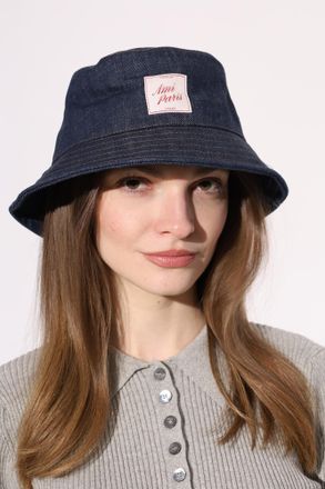 Ami Denim Bucket Hat With Logo, Unisex, Navy Blue