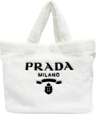 Prada Pre-owned Terry Cloth Tote Bag - Dames - Vintage Shopper - Wit - ONE Size - Katoen - Vintage