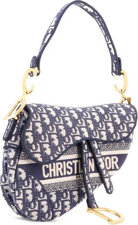 Dior Borsa a spalla Saddle media in tela con motivo Oblique e logo - Blu