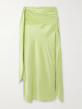 CHRISTOPHER ESBER Gonna Maxi In Raso Di Seta Arricciato Con Finiture In Chiffon E Nodi - Verde