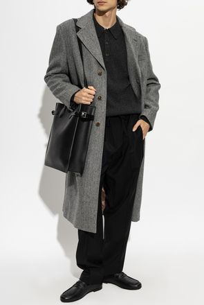 Valentino Garavani Wool Coat With Herringbone Pattern, Mens, Grey