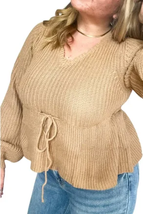 Le Lis Blanc Deux Sadie Puff Sleeve Sweater In Beige