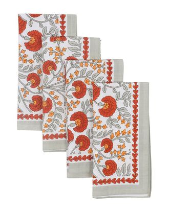 Tiramisu Scarlet & Slate Floral Block Print Cotton Napkins