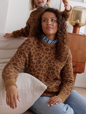 Vertbaudet Damen Pullover LEOPARD Familien-Capsule braun