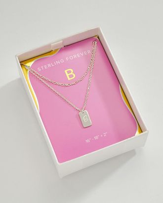 Sterling Forever Initial Tag Layered Chain Necklace