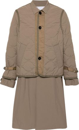 sacai layered coat - men - Polyester/Polyurethane/Polyester/Cotton - 3 - Green