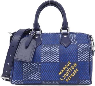 Louis Vuitton Blue Coated Canvas Boston Bag (Pre-Owned)