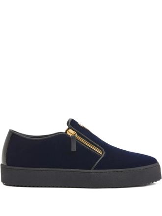 Giuseppe Zanotti Gz-kobe signature-detail zipped slip-ons - men - Velvet/Calf Leather/Calf Leather/Rubber - 42.5 - Blue