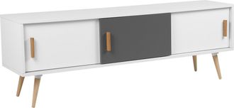 Beliani Beliani - C&oacute;moda Color Blanco Y Gris Con Patas De Madera 3 Puertas Correderas Indiana