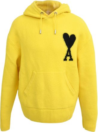 Ami Ami de Coeur Embroidered Hoodie in Yellow Wool