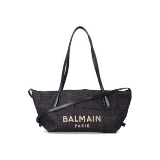 Balmain Small Track Tote Bag In Raffia