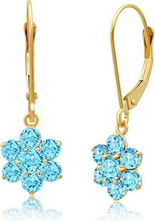 MAX + STONE Solid 14K Yellow or White Gold Gemstone Flower Shape Dangle Earrings