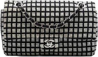 Chanel Pre-owned Vintage Tweed Double Flap Shoulder Bag - Dames - Vintage Schoudertas - Zwart - ONE Size - Tweed - Vintage