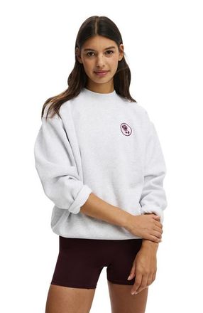 Cotton On Womens Active Plush Graphic Crew Sweatshirt in Cloudy Grey Marle Bw Club at Nordstrom, Size X-Large