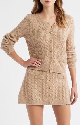 LoveShackFancy Eugenie Cable Knit Cashmere & Wool Cardigan in Camel Melange at Nordstrom, Size Xx-Large