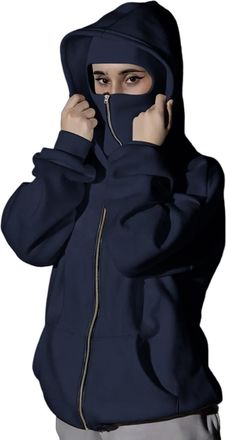 Generic Womens Balaclava Hoodie with Ski Face Mask Double Hooded Micro Fleece Zip up Jacket Fall Winter Windproof Warm Streetwear Athletic Workout Oversized S