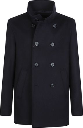 Herno Black Double-Breasted Wool-Blend Peacoat