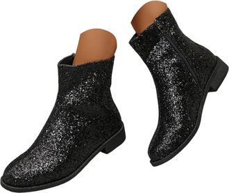 Generic Womens Glitter Sequins Ankle Boots Womens Mid Block Heel Glitter Ankle Boots Low Block Heel Comfortable Dress Boot Mid Chunky Heels Sparkly Booties La