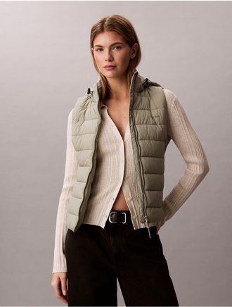 Calvin Klein Womens Mixed Media Puffer Vest - Dark Beige - XS